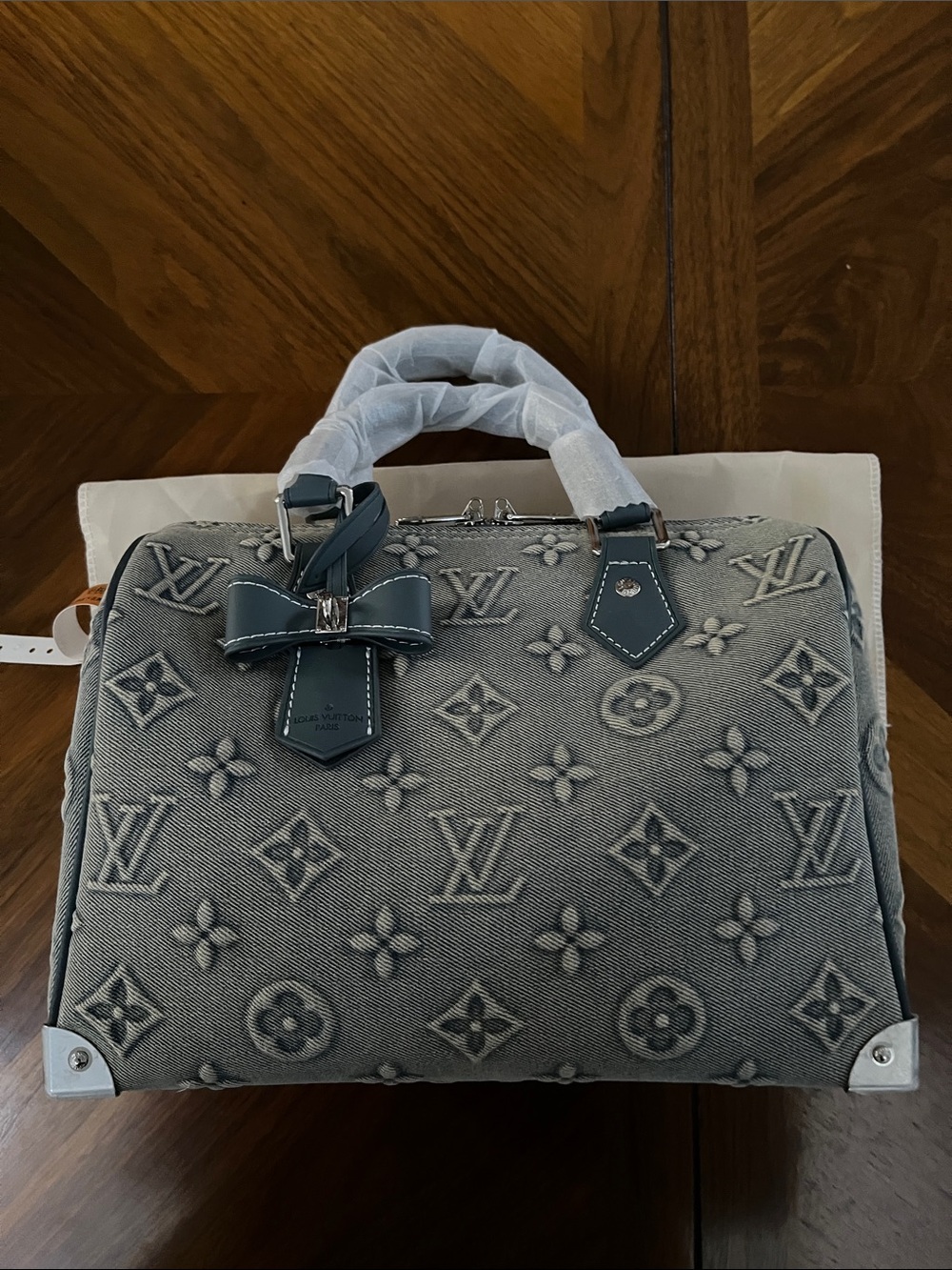 Bluish Gray Tone Embossed Denim 25 Speedy with Silver Hardware! - Picture 10 of 12
